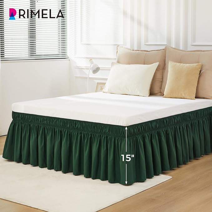 RIMELA Dark Green Bed Skirt King Size 15 Inch Drop, Elastic Wrap Around Bed - Image 5