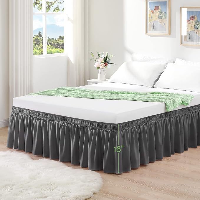 RIMELA Bed Skirt Wrap Around Elastic Dust Ruffles Solid Color Wrinkle and Fade - Image 3