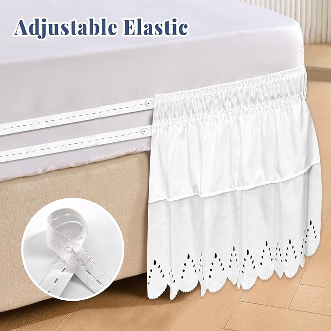 Twin Bed Skirt, Double-Layered Ruffled Eyelet Bed Skirt, Wrap-Around Elastic - Image 5