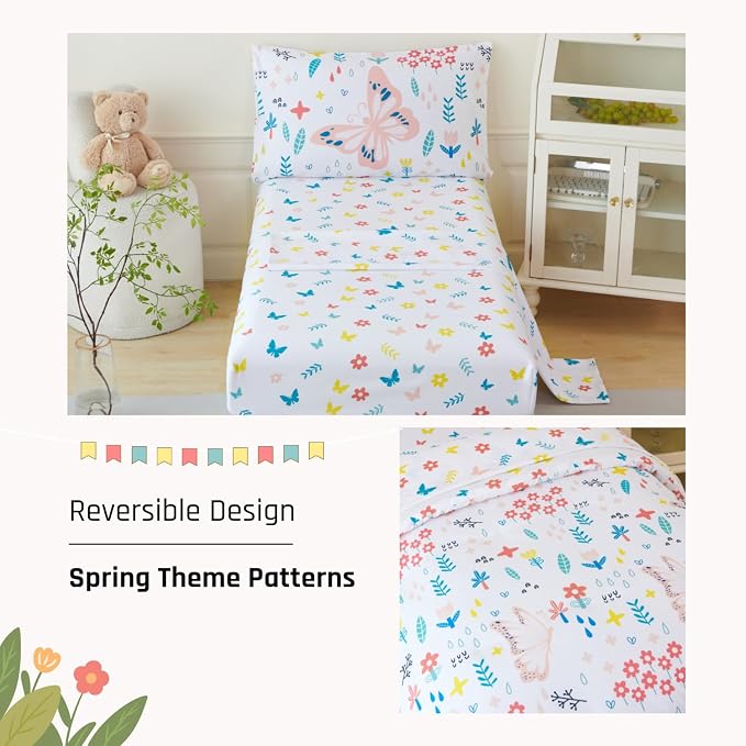 PERFEMET Girls Floral Comforter Set Twin Size 4 Pieces Botanical Flower Bedding - Image 5