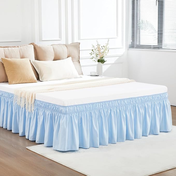 RIMELA Light Blue Bed Skirt King Size 18 Inch Drop, Elastic Bed Skirting - Image 4