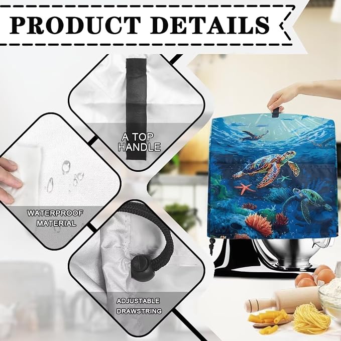 Sea Turtle Mixer Cover 6-8 Qt Stand Mixer Kitchen Aid Covers Counter Food - Image 7