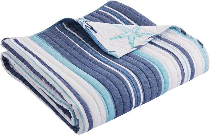 Levtex Home - Camps Bay Quilted Throw - Striped Coastal Pattern in Light Blue by LevtexHome
