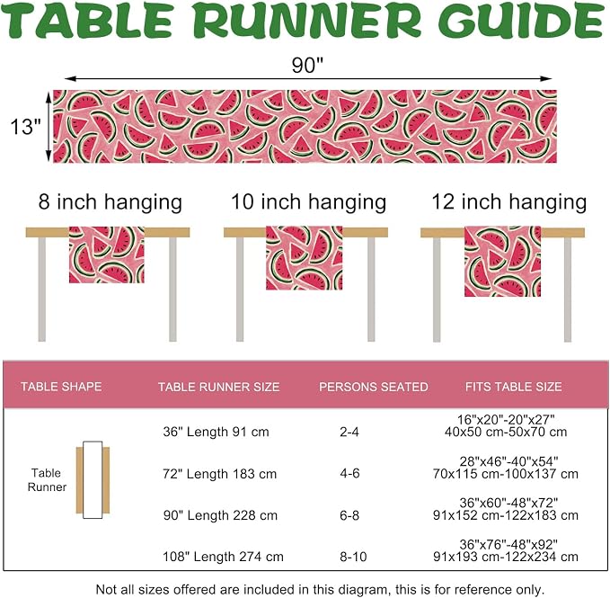 Summer Watermelon Table Runner, Seasonal Indoor Outdoor Home Decor Party Supply - Image 3