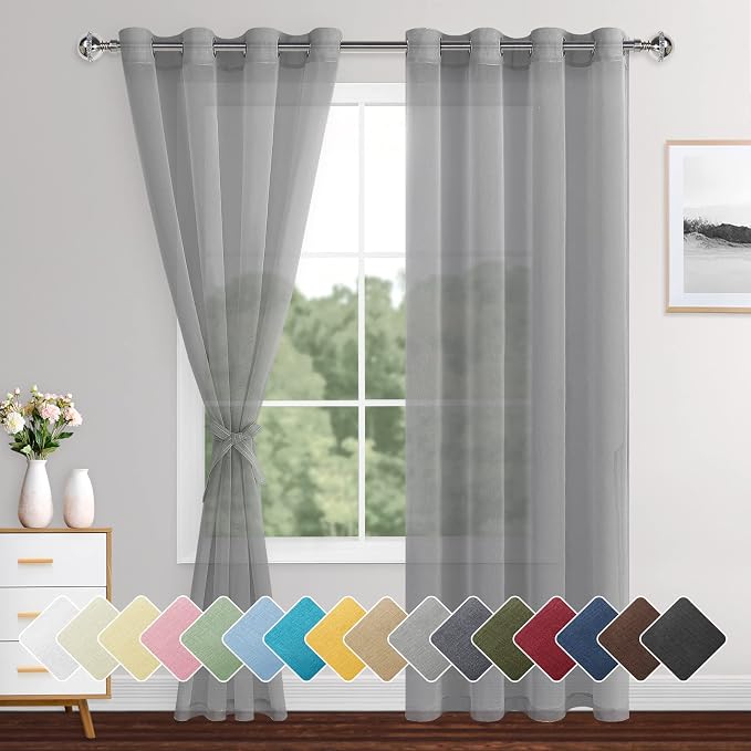 XWZO Grey Sheer Curtains for Bedroom, Light Filtering Privacy Voile Textured by XWZO