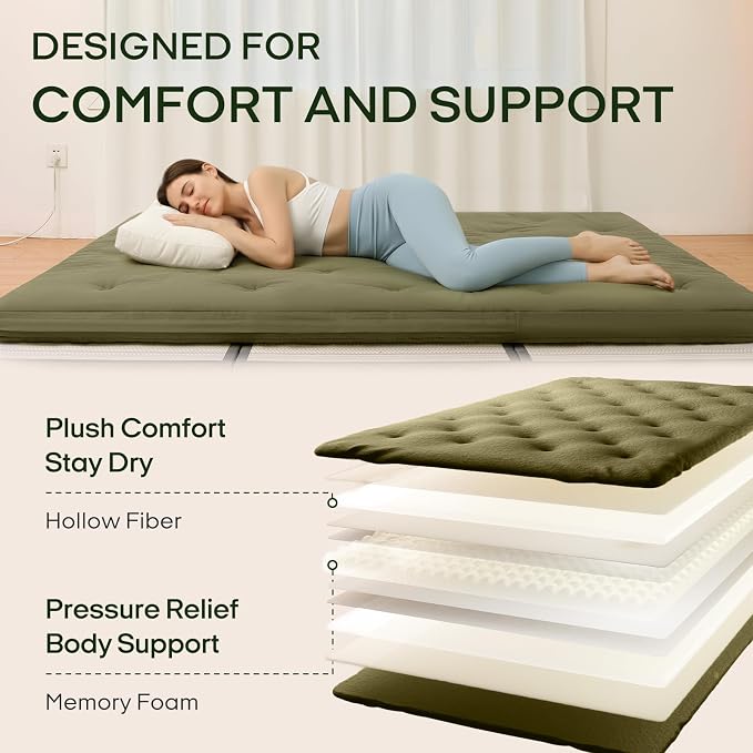 ZonLi Japanese Floor Futon Mattress Twin Size 39"x 80", 100% Cotton 2.5'' - Image 3