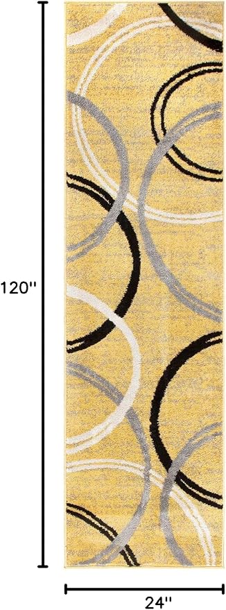 Rugshop Wavy Circles Design Runner Rug, Non-Shedding Carpet - Image 2