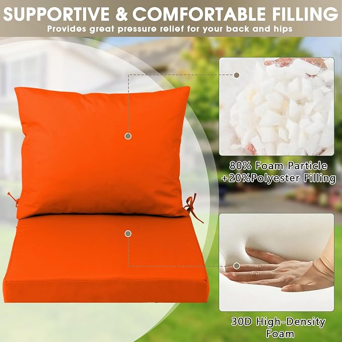 Outdoor Seat Cushion Set 22 x 22 In, Water-Resistant & Fade-Resistan, Patio - Image 5