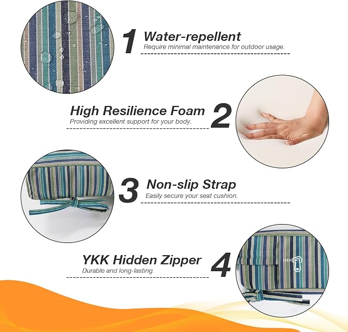 Sunbrella Outdoor High Back Chair Cushion Seat Pads, 44 x 21 Inch - Image 4