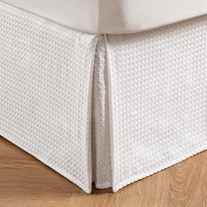 MIYE Pleated Waffle Weave Bed Skirt, Tailored Dust Ruffle 16 Inch Drop Easy Fit by MIYE