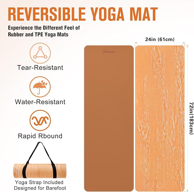 UMINEUX Extra Thick Yoga Mat, 2/5 Inch, Natural Rubber and TPE Non Slip Yoga - Image 5