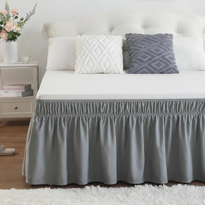 RIMELA Gray King Size Bed Skirt 25 Inch Drop, Elastic Bed Skirts Cal King Dust - Image 9