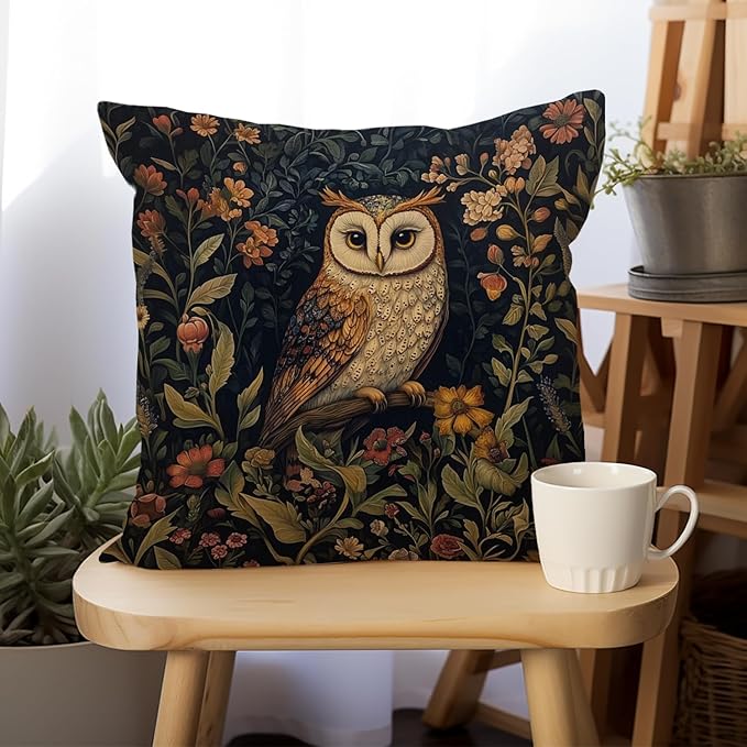 YOU FOUND ME William Morris Abstract Vintage Floral Velvet Owl Design Throw - Image 6