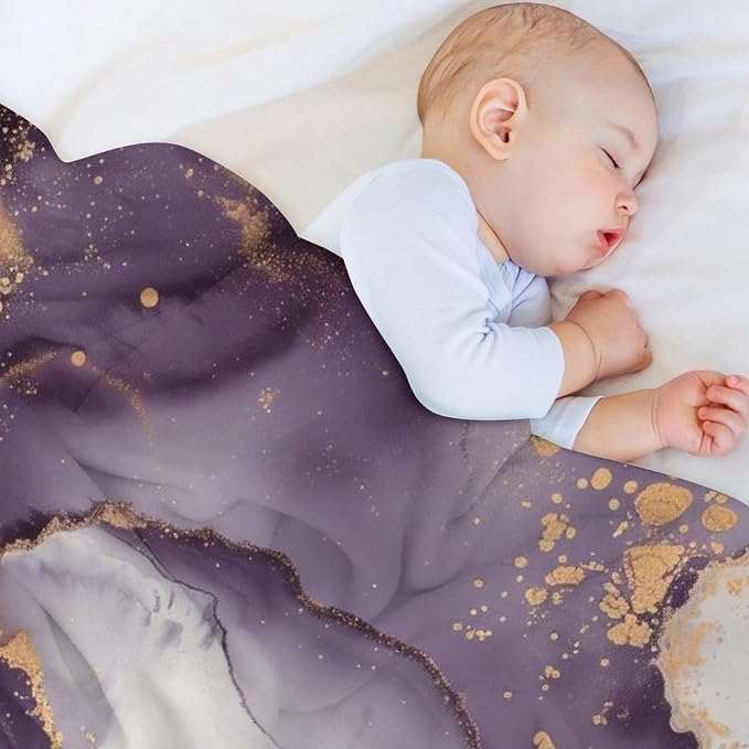 Modern Marble Blanket, Abstract Luxury Baroque Golden Purple White Stone Veins - Image 8