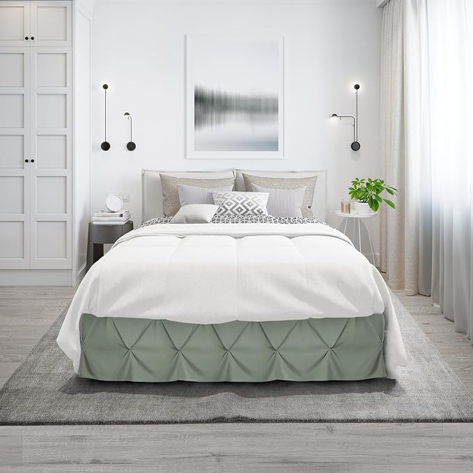 Nestl Sage Green Bed Skirt Twin Size, Pinch Pleat Twin Bed Skirt, Hotel Quality - Image 9