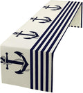 Nautical Anchor Table Runner Vintage Geometric Stripe Modern Sea Adventure by Unknown