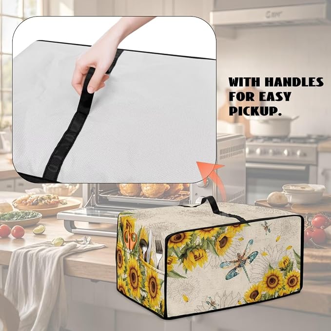 Dragonfly Sunflower Print Microwave Oven Cover Dust-Proof Microwave Toaster - Image 5