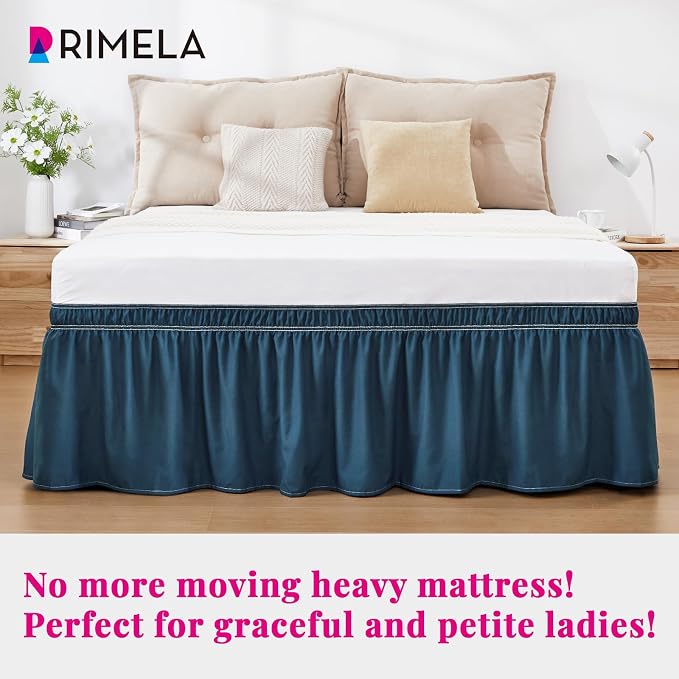 RIMELA Dusty Navy Bed Skirt Queen Size 18 Inch Drop, Wrap Around Elastic - Image 3