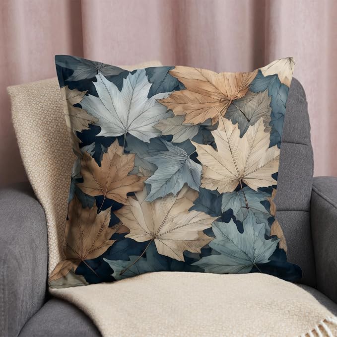 Vintage Boho Leaves Print Throw Pillow Cover, Indoor Outdoor Cushion Case - Image 3