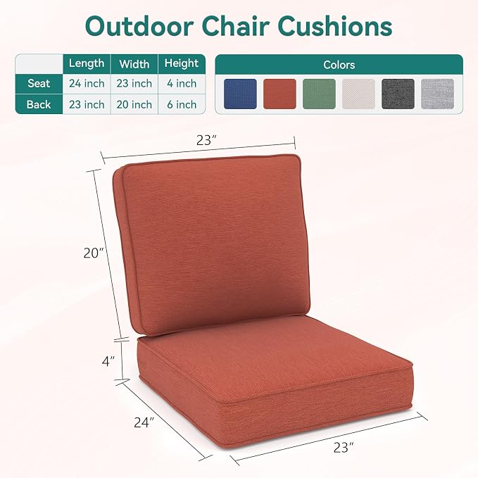 Outdoor Chair Cushions 23" x 24" x 4", Patio Deep Seat Replacement Cushions Set - Image 6