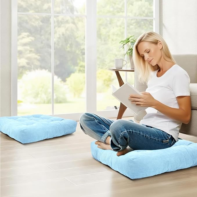 Meditation Floor Pillow Set of 2, Square Large Pillows Seating - Image 3