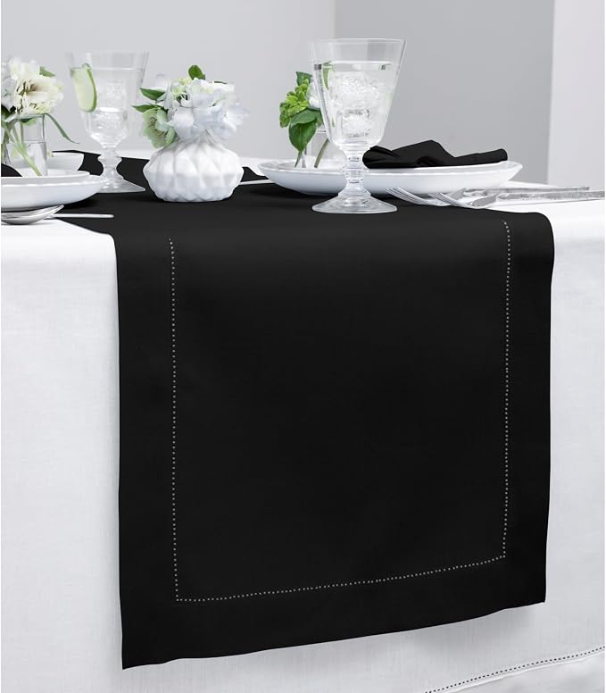 Solino Home Linen Black Table Runner 90 Inches Long - Image 2
