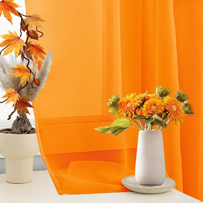 Sheer Curtains 84 Inches Long 2 Panels, Rod Pocket Short Curtain - Image 5