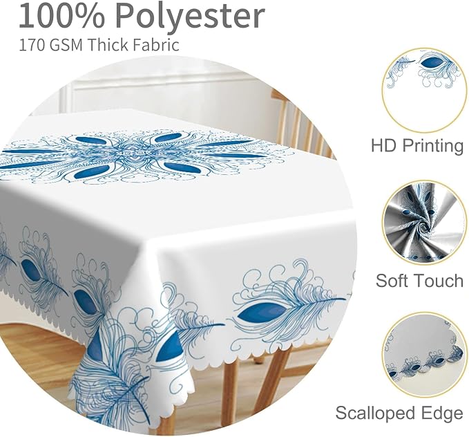 54x86inches Boho Floral Print Tablecloth Blue White Bohemian Floral Pattern - Image 3