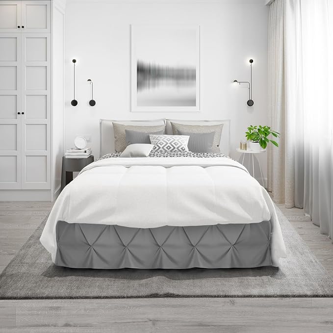 Nestl Dark Grey Bed Skirt Queen Size, Pinch Pleat Queen Bed Skirt, Hotel - Image 9