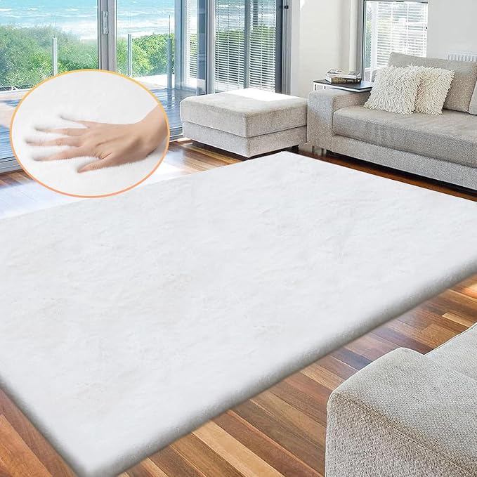 White Fluffy Living Room Rugs 6x9 Area Rug Washable Shag Rugs - Image 3