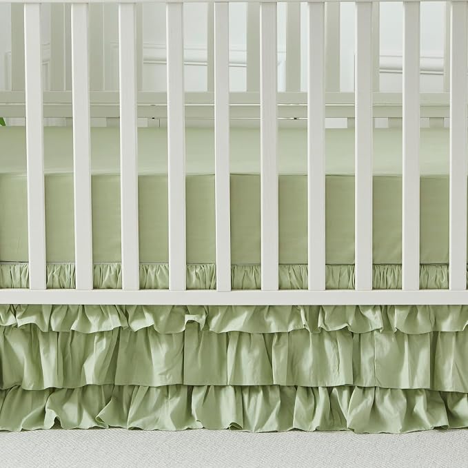 Brandream Crib Skirt Triple Layer Cotton Nursery Bed Skirt - Image 6