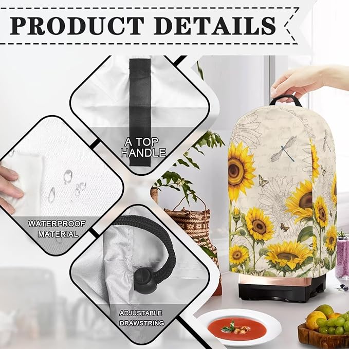Blender Cover Stand Mixer Covers Dragonfly Sunflower Anti Fingerprint Dust - Image 4