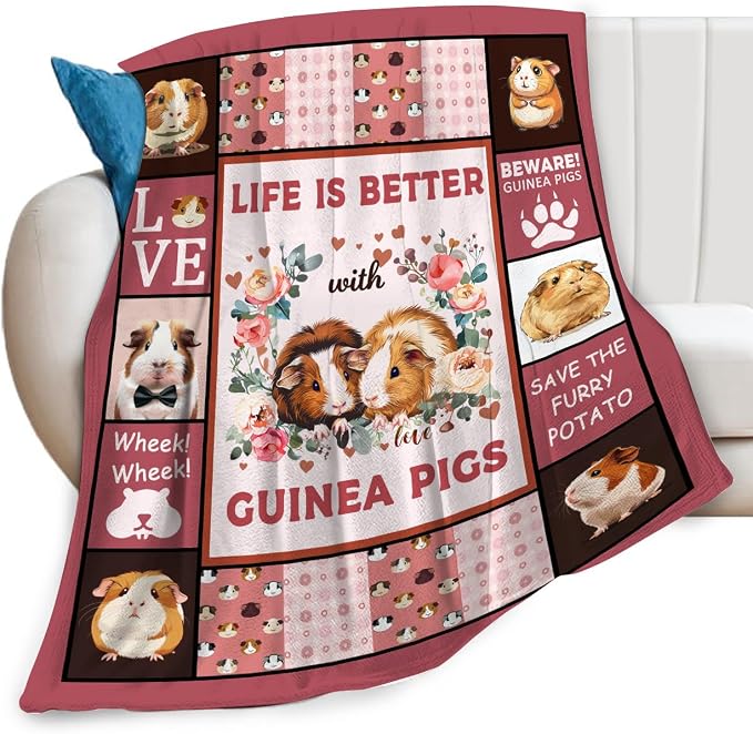 Guinea Pig Blanket Cute Pink Animal Print Throw Blankets by feorafei