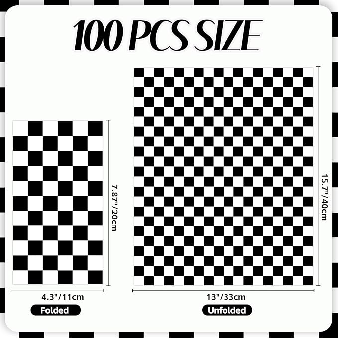 100 PCS Race Car Paper Napkin, Disposable Checkered Flag Bathroom Guest Hand - Image 2