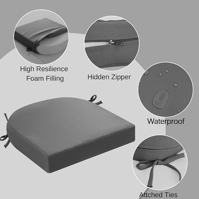 idee-home Outdoor Chair Cushions Set of 4, Thick 19" x 19" x 3" Outdoor Seat - Image 2
