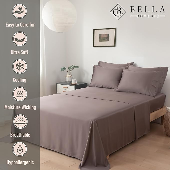 Bella Coterie 6 Piece Luxury Bamboo Viscose Split Top King Size Sheet Set | 34" - Image 3