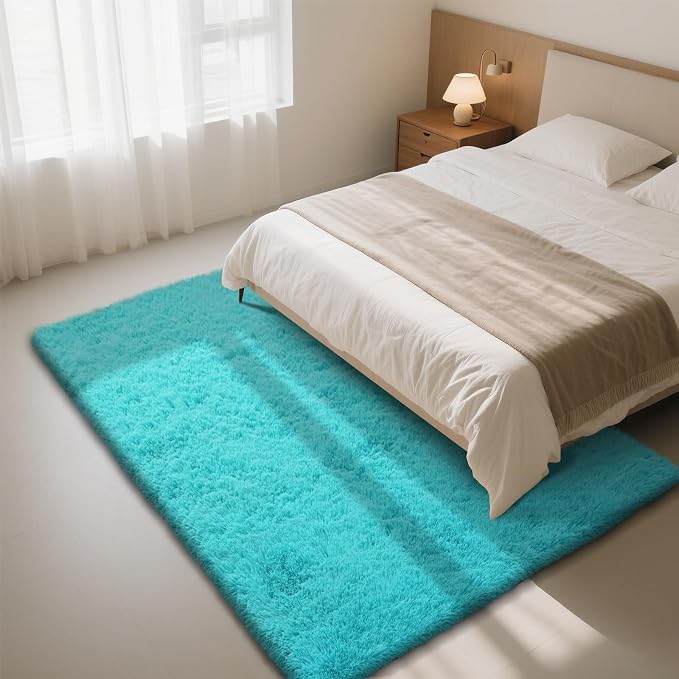 Teal Blue Rug Fluffy Rug, 10x14 Teal Area Rugs - Image 2