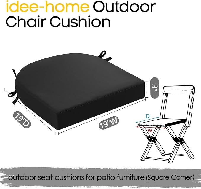 idee-home Outdoor Chair Cushions Set of 4, Thick 19" x 19" x 3" Outdoor Seat - Image 8