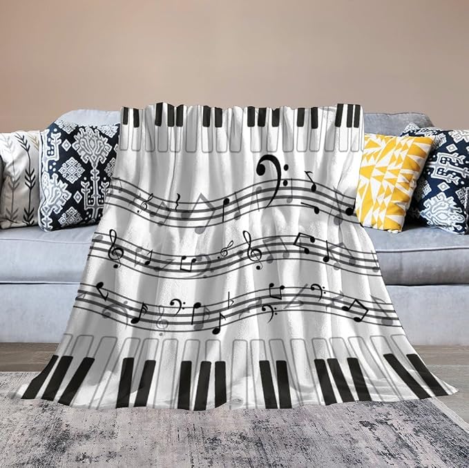 Music Blanket Black White Piano Keys Music Note Modern Abstract Art Print Soft - Image 4