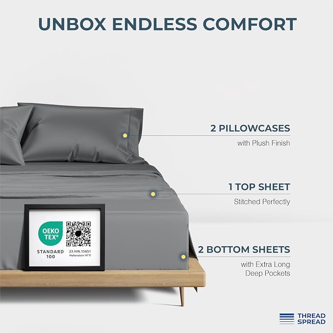 THREAD SPREAD 100% Egyptian Cotton Split King Sheets Sets - Image 3