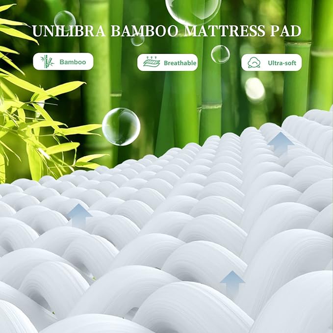 UNILIBRA King Size Mattress Pad Cooling Rayon from Bamboo, Quilted Fitted - Image 3