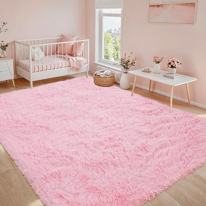 8x10 Area Rugs for Living Room Rug: Soft Fluffy Shag Light Pink Rugs for Bedroom - Image 8