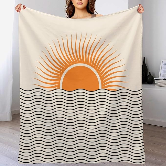Abstract Sunset Throw Blanket, Boho Mid Century Geometric Minimalist Aesthetic - Image 8
