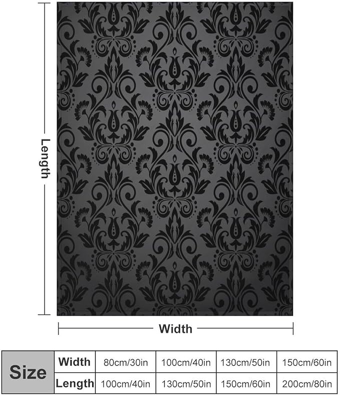 Black Damask Blanket, Antique Victorian Style Gothic Vintage Black Floral - Image 2