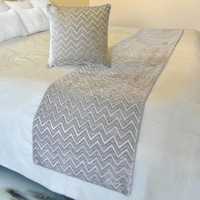 The HomeCentric King/Queen/Twin Silver Decorative King 90"x18" Bed Runner by TheHomeCentric