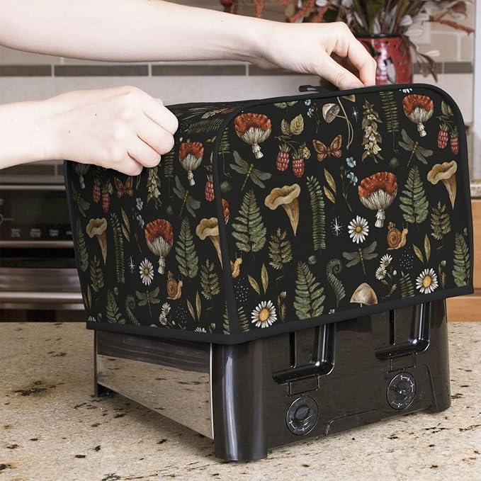 Vintage Witch Leaves Plant Mushroom 4 Slice Toaster Cover, Waterproof Toaster - Image 2