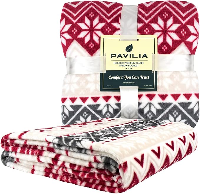 PAVILIA Christmas Throw Blanket | Holiday Christmas Red Fleece Blanket | Soft - Image 3