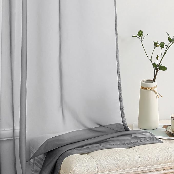 MIULEE Charcoal Grey Sheer Curtains 84 Inches Long 2 Panels, Light Filtering - Image 4