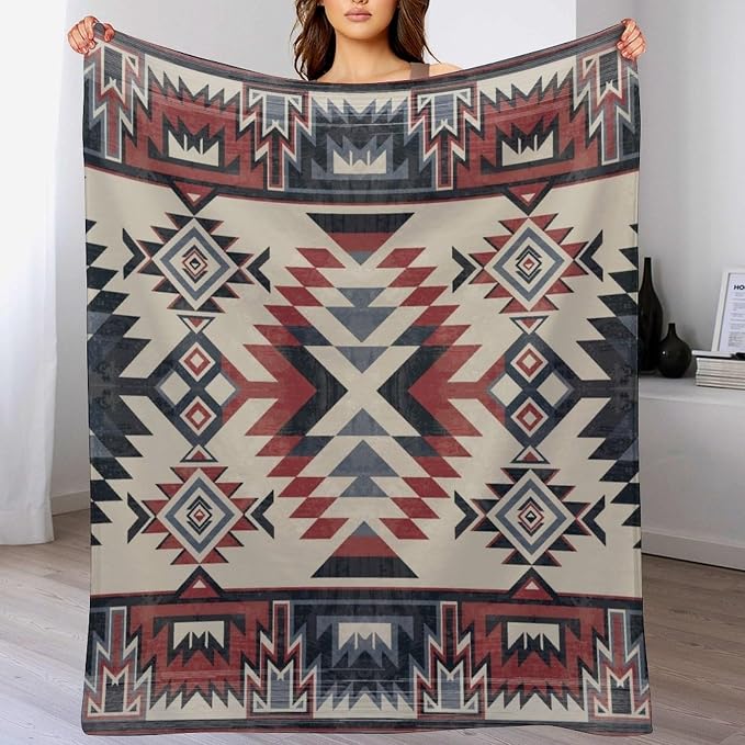 Southwest Blanket, Tribal Indian Throw Blanket Red Black Aztec Ethnic Geometric - Image 8