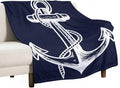 Anchor Blanket Retro Abstract Nautical Navy Blue White Soft Cozy Lightweight by JADERYS